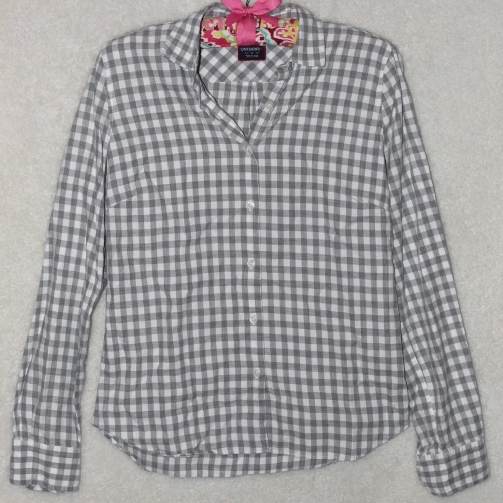 UNTUCKit Gingham Plaid Button-Up Shirt, Sz 0